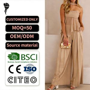 Conjunto de Algodón Vintage Personalizado de Alta Calidad para Mujer, Top sin Mangas y Pantalones Largos de Cintura Alta y Pierna Ancha de Corte Holgado - Product Image 1