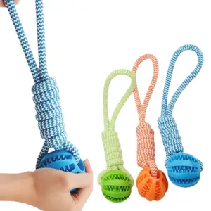 Durable Rubber Pet Cotton Rope Ball Dog Molar Teeth Clean Chew Bite Food Leaking Interactive Toys