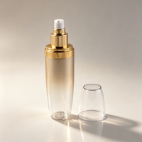Flacon de lotion cosmétique en PET cylindrique de luxe 30g/100ml/150ml avec pompe pulvérisatrice, col en aluminium doré, estampage UV/or, logo personnalisé