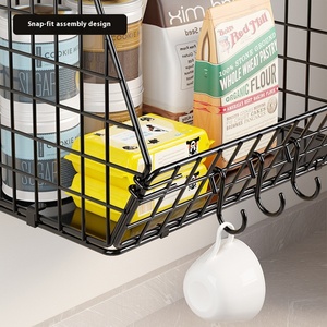 Cestello portaoggetti <span class=keywords><strong>da</strong></span> <span class=keywords><strong>parete</strong></span> moderno in ferro e legno, in acciaio al carbonio, per frutta e verdura, impilabile, resistente, nero - Product Image 2