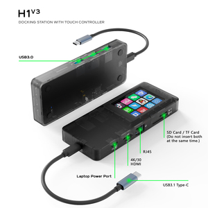 H1 8 cổng Type-C Dock với màn hình LCD cảm ứng | dòng Dock Chế Độ + chế độ hình nền | 4k, 100W PD, USB Hub, RJ45, SD/TF Đầu Đọc Thẻ - Product Image 2