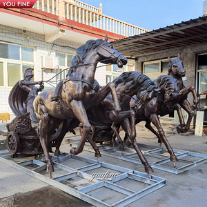 Statue de chariot en bronze grandeur nature pour jardin extérieur, sculpture de cheval - Product Image 1