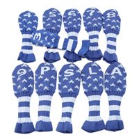 Housse de protection pour têtes de fers de golf en laine tricotée bleue, lot de 11 pièces, protège-têtes de fer souples, accessoires pour clubs de golf