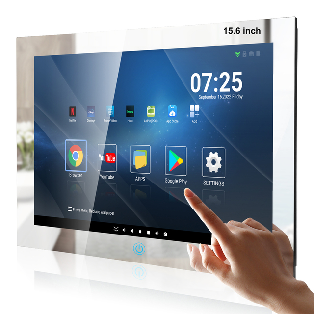 Haocrown 15.6 Inch Small Waterproof TV for Bathroom Shower, Smart Mirror Touch Screen Television