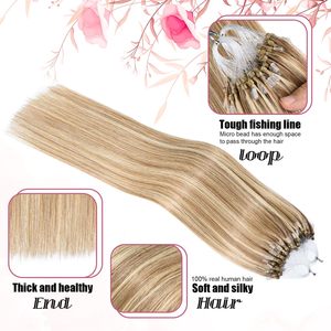 Extensions de cheveux naturels à pointe en kératine italienne, perles micro-anneaux nano, mélange blond décoloré et brun cendré, réutilisables, qualité salon - Product Image 1