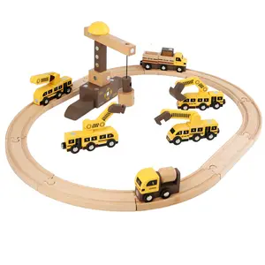 木制火车玩具轨道车磁性diy组装多种工程车积木创意建筑机器人