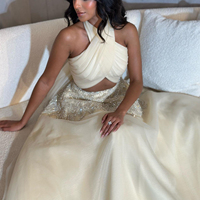 Arabe saoudien licou Beige dubaï robe de soirée pour les femmes mariage luxe cristal dubaï longues robes de soirée de bal Sz444-1