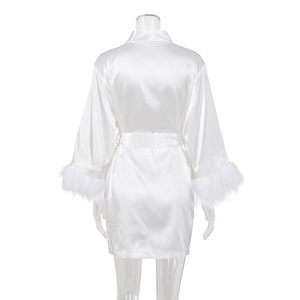 Nuovo Pigiama da <span class=keywords><strong>Donna</strong></span> alla Moda in Raso con Piume, Comodo Pigiama Bianco da <span class=keywords><strong>Donna</strong></span>, <span class=keywords><strong>Abbigliamento</strong></span> Casual e Comodo per <span class=keywords><strong>Casa</strong></span>, <span class=keywords><strong>Abbigliamento</strong></span> Femminile - Product Image 4
