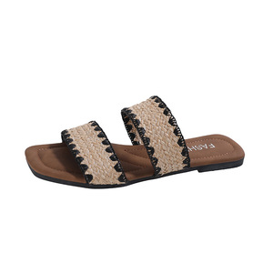 Abbigliamento estivo sandali bassi intrecciati a punta tonda 2025 nuovo arrivo Casual più facile per le pantofole da spiaggia a quadri - Product Image 5