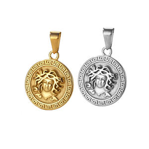 Pendentif boussole pour homme, collier en acier inoxydable, plaqué or 18k, 30 pcs/lot, bijoux grec, Medusa - Product Image 1