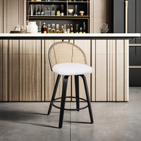 Milieu du siècle moderne 26 \ "tabourets de bar pivotants à hauteur de comptoir chaises de bar blanches pieds en métal en rotin rembourrés barres en tissu Boucle