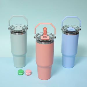 Tazza da caffè in acciaio inossidabile 40oz con logo personalizzato tazza da viaggio con ghiaccio isolante sottovuoto bottiglia d'acqua portatile con manico in paglia - Product Image 3