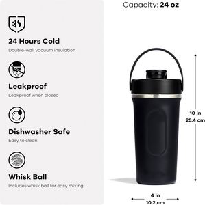 Bouteille shaker protéinée 24 oz avec poignée, anti-fuite, pour la gym et le fitness, en acier inoxydable, avec boule mélangeuse, sans BPA - Product Image 3