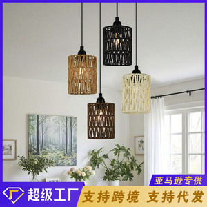 Paper <b>Rope</b> Pendant Lamp Shade Cylinder Multicolor Handmade Woven Eco Friendly <b>Lighting</b> Decoration - Product Image 5