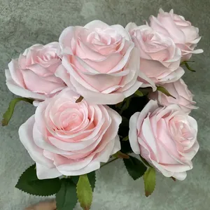 Ramo de Rosas Artificiales de Seda de Alta Calidad con 9 Cabezas, <span class=keywords><strong>Flores</strong></span> Personalizadas para Decoración de Bodas, <span class=keywords><strong>Flores</strong></span> para Novias - Product Image 1