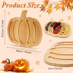 Wooden Halloween Pumpkin Tray Snack Fruit Cheese Compartmentalized Party <b>Plate</b> - Product Image 3