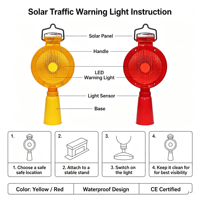 Feux de signalisation LED solaires haute puissance pour cônes de signalisation - Balise clignotante à détection automatique pour avertissement de sécurité en cas de danger