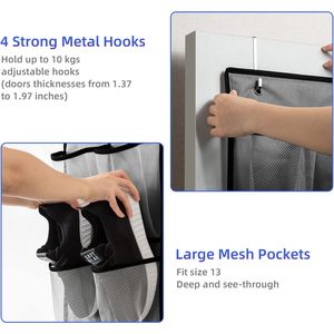 Over The Door <b>Shoe</b> Organizer 28 Pockets Mesh Hanging <b>Storage</b> For <b>Shoes</b> Closet Wall Mount Hook Type Grey - Product Image 3