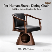 Chaise de salle à manger rotative en bois USMILEPET, chaise partagée pour humain et animal, lit pour chat, maison pour chat sous la chaise, mobilier d'intérieur pour animaux domestiques