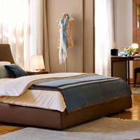 Lit double en cuir avec cadre en bois rembourré, style italien minimaliste, design européen moderne et simple, confortable