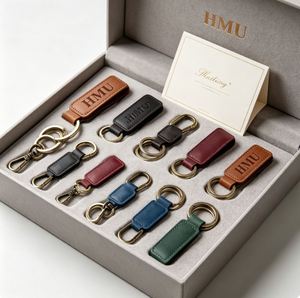 Porte-clés rectangulaire en cuir pleine fleur véritable, style art moderne, en cuir de vachette véritable, pour clés de voiture, cadeau promotionnel d'affaires, 1 pièce - Product Image 1