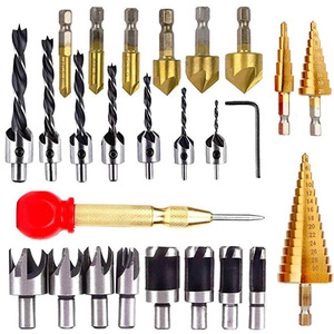 Lot de 26 forets <span class=keywords><strong>à</strong></span> chanfrein pour le travail du <span class=keywords><strong>bois</strong></span>, jeu de mèches, coupe-<span class=keywords><strong>bouchon</strong></span> <span class=keywords><strong>à</strong></span> <span class=keywords><strong>bois</strong></span>, fraises <span class=keywords><strong>à</strong></span> trois pointes avec clé en L - Product Image 1