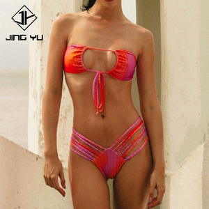 Ensemble bikini deux pièces tendance, nouveau design, avec cordon de serrage, en nylon personnalisé. - Product Image 1