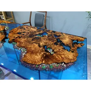 Mesa de resina epóxi conferência comercial, mesa de rio ftopro com decoração diy, animal do mar e planta de flores
