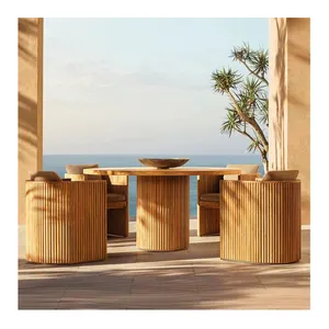 Solido di lusso Teak Set di mobili da esterno rotondo Teak tavolo da pranzo con sedie per Hotel Patio Resort