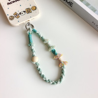Cordon de cou color block pour iPhone 18, en corde de coton tressée à la main avec perles en bois, dragonne anti-perte, porte-clés et pendentif personnalisable