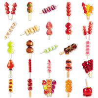 50 stuks fabrieksaanbieding cartoon voedsel-thema waterdichte gestructureerde gestanste gecoate hawthorn stickers voor het decoreren van telefoonhoesjes