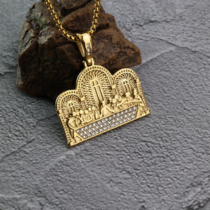 Pendentif couronne à thème yunnique en acier inoxydable, design Dernière Cène avec incrustation de cristaux, pour bijoux fantaisie ou cadeau - Product Image 4