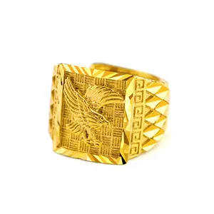 大气男士sarge金戒指鹰纯黄铜电镀24克拉金戒指可调尺寸黄金饰品