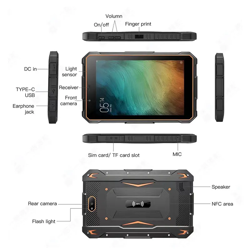 Spedizione veloce impermeabile Rugged 4G Lte robusto Tablet industriale Gps 8 pollici capacitivo Touch Screen Android robusto Tablet Pc