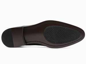 Mocasines de cuero genuino marrón oscuro para hombre, zapatos de vestir sin cordones con punta redonda y laterales elásticos, para negocios, oficina y carrera profesional. - Product Image 5