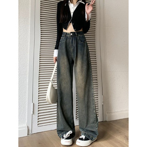 2025 nuevo estilo de cintura alta Pantalones rectos drapeados sueltos cemento gris pantalones vaqueros de pierna ancha para mujer para primavera otoño comodidad transpirable - Product Image 4