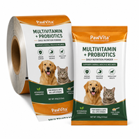 Film d'emballage haute barrière imprimé sur mesure pour poudre de suppléments multivitaminés et probiotiques pour animaux de compagnie, en rouleau pour sachets pour chiens et chats