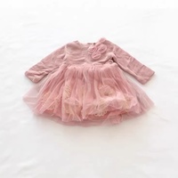 Robe trapèze en coton au crochet pour filles, personnalisable, plusieurs couleurs, manches longues, décoration florale, échantillon disponible en 7 jours |   Stock |   Enfants