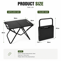 Table pliante portable noire en promotion, plateau entièrement métallique thermolaqué, sans assemblage, légère et compacte pour l'extérieur