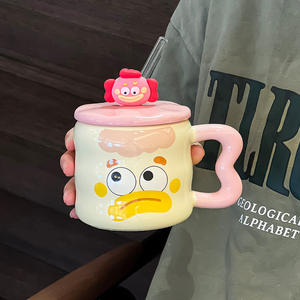 Cute Cartoon Ceramic Mug With Lid And Straw For Kids And Adults Birthday Gift Summer 2024 BSL 244 - Product Image 1