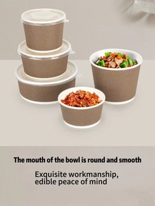 Phân Hủy Sinh Học Tùy Chỉnh In Logo Giấy Súp Bát Dùng Một Lần Vòng Súp Cốc Giấy Heatable <span class=keywords><strong>Kraft</strong></span> Không Thấm Nước Với Nắp - Product Image 4