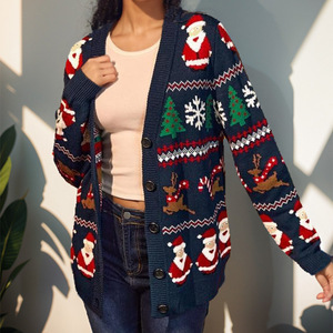 Groothandel Winter Kerstboom Vest Sneeuwman Candy Cane Knoop Zwarte En Rode Truien Geribbelde Gebreide Jacquard Breigoed - Product Image 4