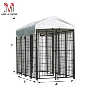 Niche d'extérieur en métal noir de 6 pieds x 4 pieds x 8 pieds, Cage pour animaux de compagnie, de grande taille, avec toit, personnalisée, en Stock