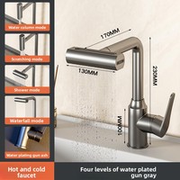 Robinet de cuisine en acier inoxydable, finition bronze, avec bec cascade 4 voies, fonction pluie, sans contact, eau chaude et froide, monotrou, à poser sur plan, mitigeur d'évier