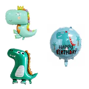 Venta al por mayor nueva llegada dinosaurio verde dibujos animados corona papel de aluminio globo Animal dinosaurio bosque fiesta decoración globos