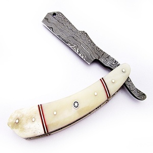 Custom Hand Made Damascus Straight Razor Single Blade with Camel <b>Bone</b> <b>Handle</b> (smk1169) - Product Image 1