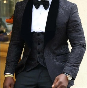 Costume de smoking 3 pièces de luxe bleu marine en satin jacquard avec revers châle pour <span class=keywords><strong>homme</strong></span>, idéal pour marié, mariage, soirée formelle, bal de promo et fête - Product Image 3