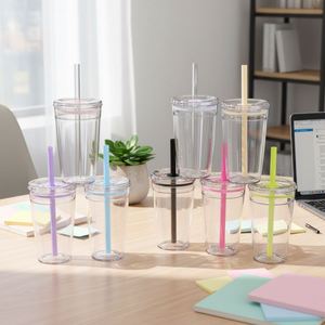 Botella de Agua de Plástico Transparente de 450 ml, de Calidad Alimentaria, Colorida, de Pared Simple, Tritan, con Pajita, para Café Helado en Polvo, Smoothies y Bebidas - Product Image 1