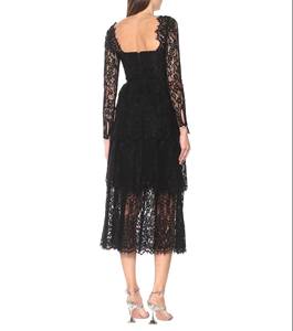 2021 नए आगमन ग्रीष्मकालीन फैशन कपड़े कस्टम महिला सेक्सी लंबी आस्तीन महिला सुरुचिपूर्ण काले रंग की पोशाक मैक्सी लेस शाम की पोशाक - Product Image 5