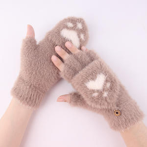 Soft Mink <strong>Gloves</strong> Cat Claw <strong>Fingerless</strong> Flip <strong>Mittens</strong> Winter Warm Wool Touchscreen <strong>Gloves</strong> Flap <strong>Cover</strong> Women Men Knitted <strong>Mitten</strong> <strong>Glove</strong> - Product Image 3
